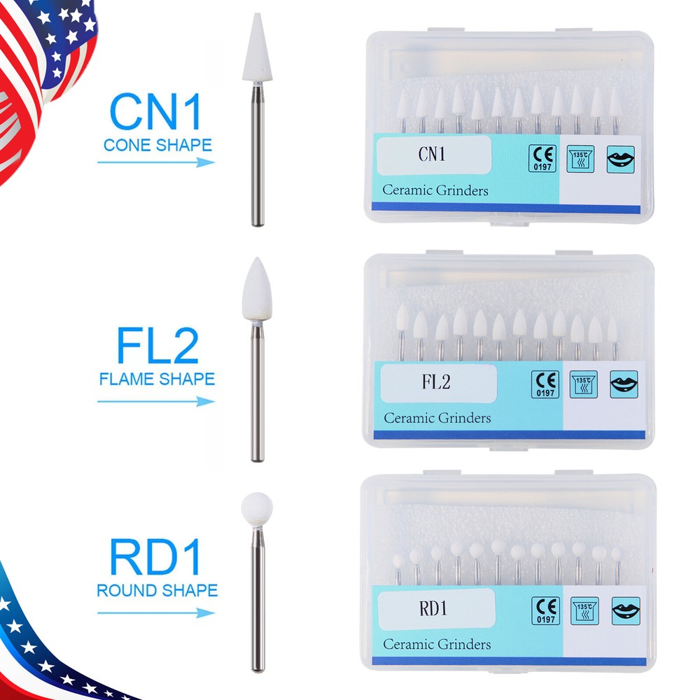 Dental Porcelain Resin Handpiece Polishing Burs FG Cone/Flame/Round