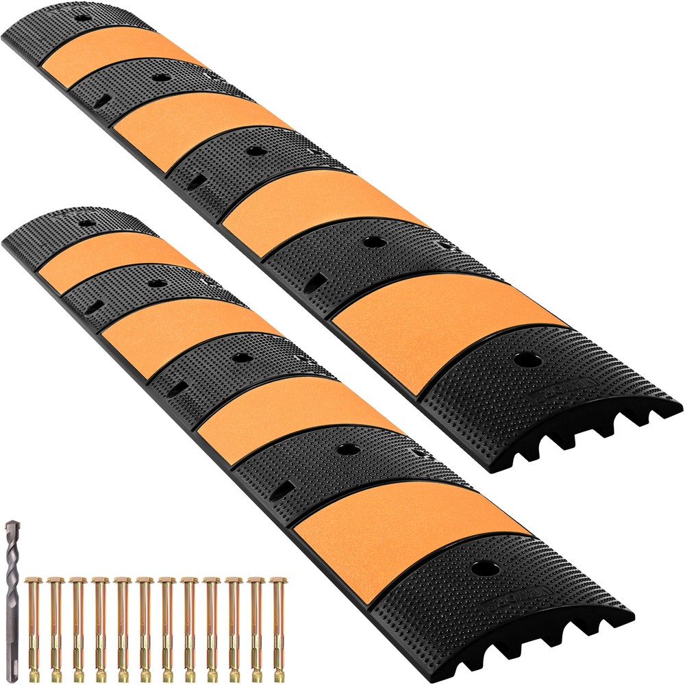 VEVOR Modular Rubber Speed Bump Driveway Cable Protector Ramp 6 Feet Set of 2