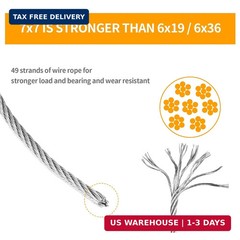 1/16″ Stainless Steel 304 Cable Wire Rope 33FT with Aluminum Sleeve Thimble | 7x