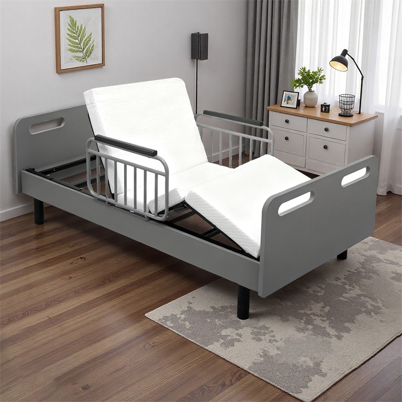 Electric Adjustable Hospital Bed for Home Use w/Wired Remote Control Memory Foam