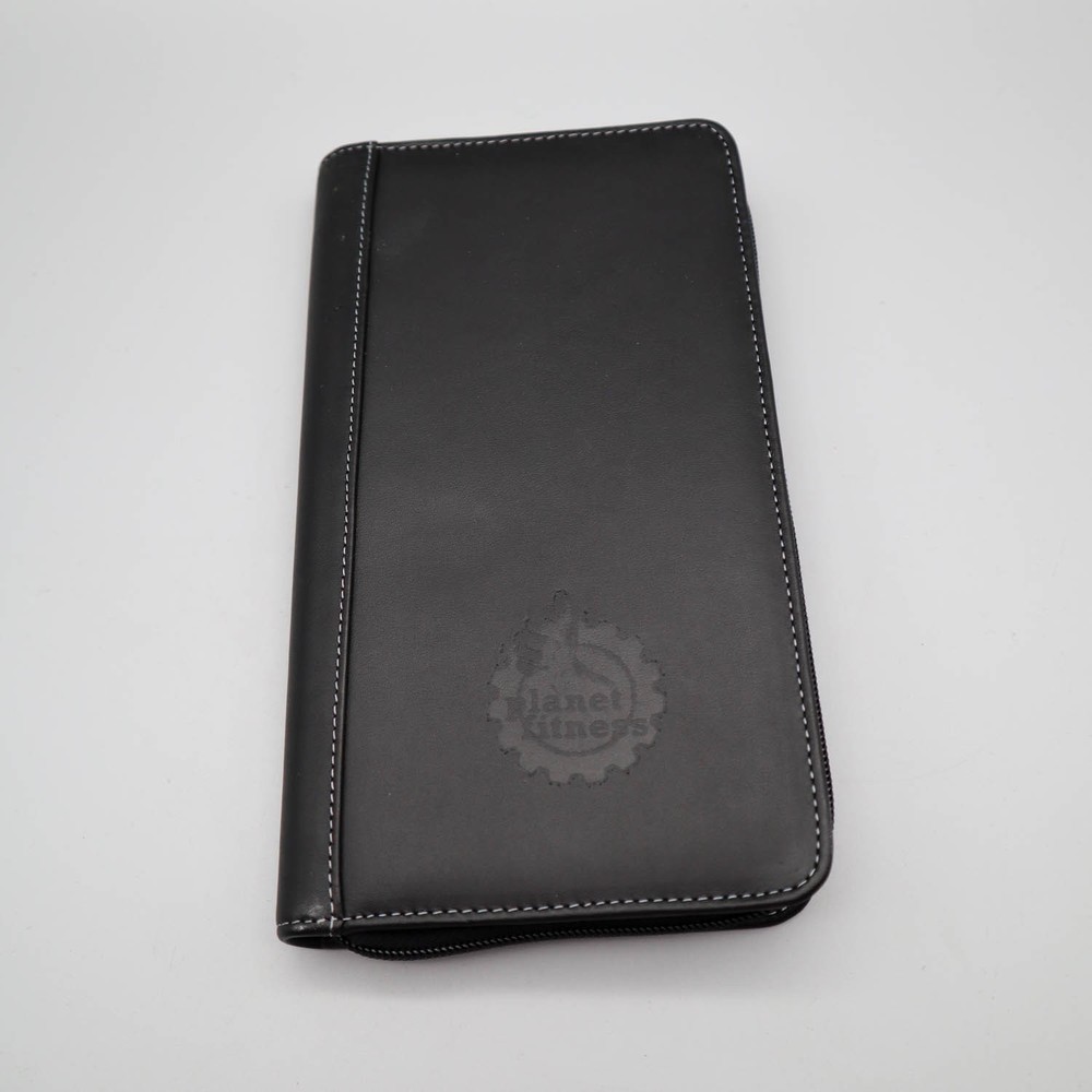 Leed’s Black Leather Personal Ogranizer Folio Travel Wallet Planet Fitness Logo