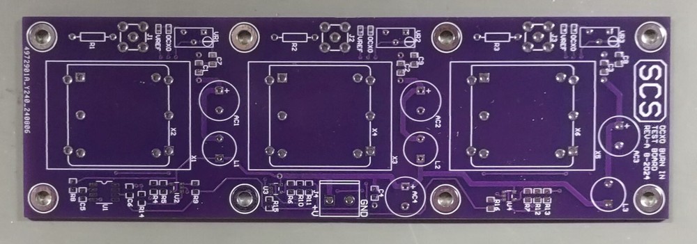 One Burn in Board (bare PCB) for testing up to 3 smaller OCXO modules – see text