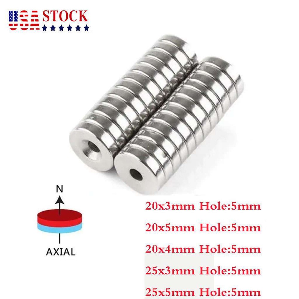 New Thicker Strong Magnets Countersunk Ring 5MM Hole Large Rare Earth Neodymium