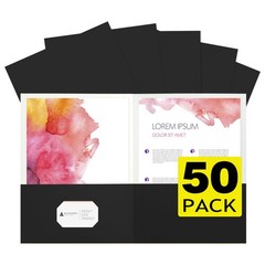 50 PCS Black TwoPocket Heavyweight Letter Size Paper File Folder Organizer