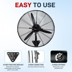 Zokop 2PCS 20” Industrial Wall Mount Fan Metal Fan 4 Speed Ventilation Shop Fan