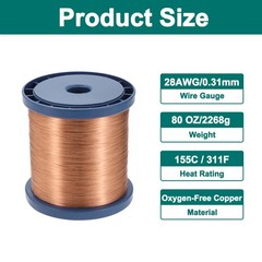 28 AWG Magnet Wire, 28 Gauge 80 oz Enameled Copper Wire, 155C(311F)