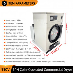 Commercial Gas Dryer 16kg Coin-Operated Laundromat & Industrial Use 110V 1-PH