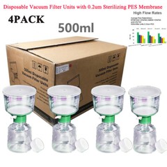 4Pack Lab 500ml Sterile Vacuum Filter Bottle Top 0.22um PES Membrane Hydrophilic