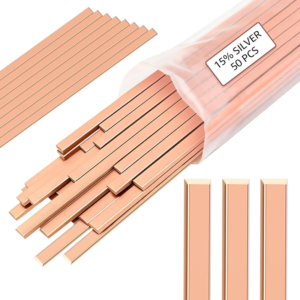 50 Sticks Copper Brazing Rods Kit AWS Bcup-5 15% Silver Solder HVAC Phos Copper