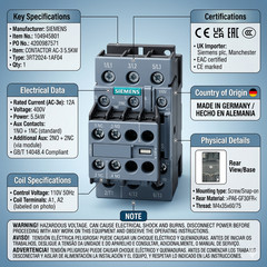 SIEMENS SIRIUS 3RT2024-1AF04 POWER CONTACTOR 110V AC 12A