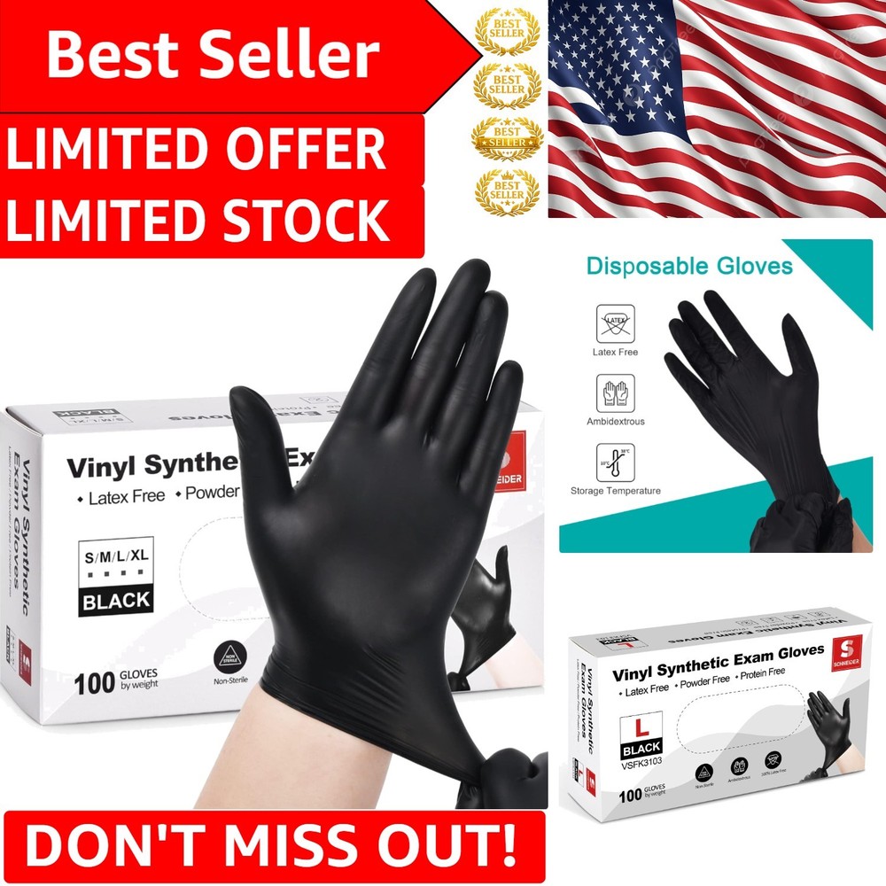 4 Mil Waterproof Black Vinyl Gloves – 100 Count, Ideal for Food Prep & Cleaning