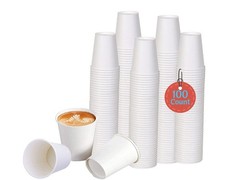 White 6 Oz Disposable Paper Coffee Cups, 100 Count for Hot Beverages, Tea
