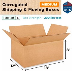 Medium Moving & Shipping Boxes 18 X 12 X 8 Inches – Extra Strength 200 Lb Vs
