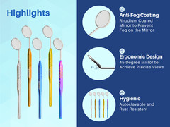 Dental Mirror Set of 5 Chrome Plated Thick Handle Tools (Multicolor) by ARTMAN