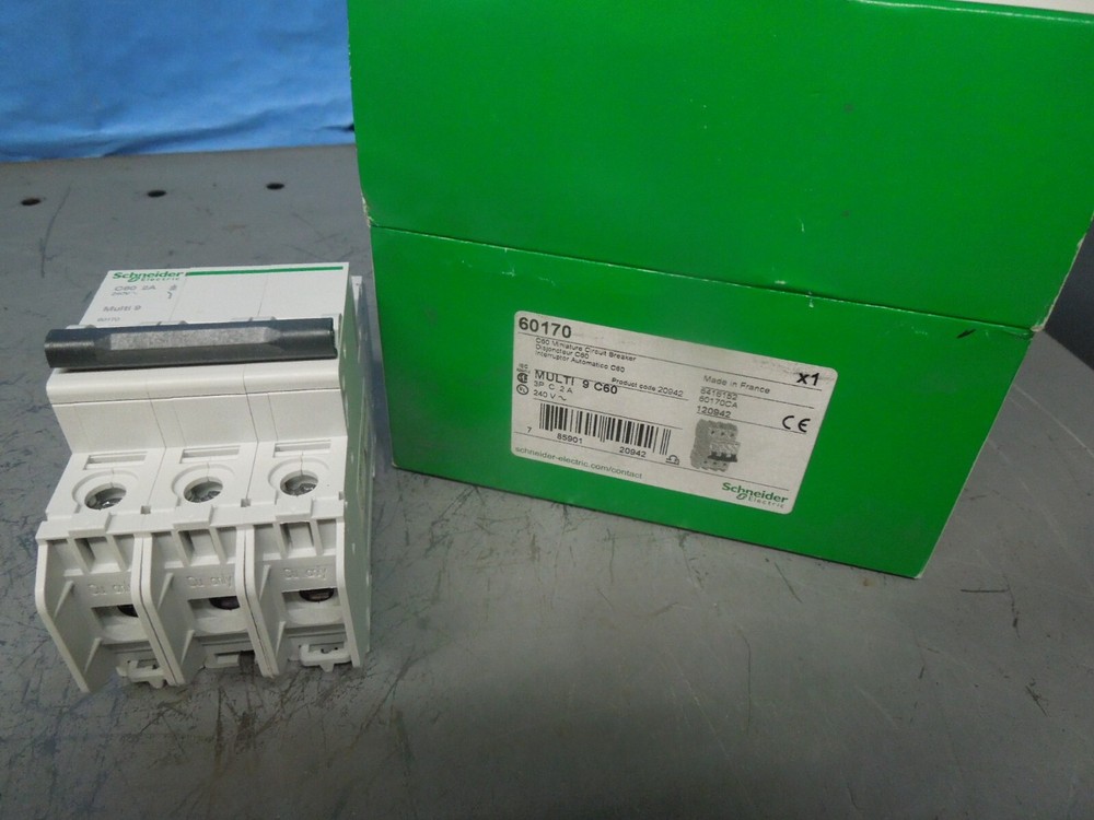 Schneider 60170 Multi 9 C60 C Curve 2A 3p 240VAC 60VDC Din Rail Breaker Surplus