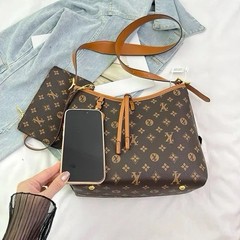 Women’s Brown Monogram Hobo Shoulder Bag Zip Closure Detachable Strap Pouch