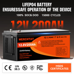 12V 200Ah LiFePO4 Lithium Battery Deep Cycle w/ 200A BMS for Solar RV Off-grid