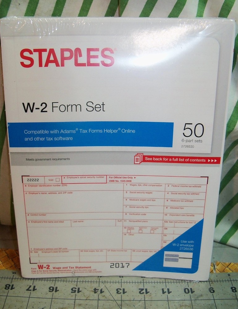 50 Count Pack of Staples 2017 IRS Tax W-2 6-Part Form Sets Brand New PC / Mac W2
