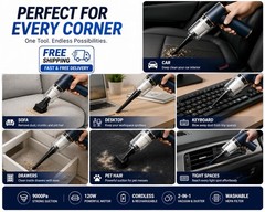 9000Pa 120W Cordless 2-in-1 Handheld Vacuum & Air Duster, Washable HEPA