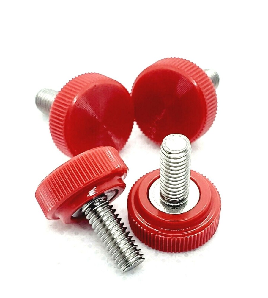 M5 x .8mm Knurled Thumb Screw Bolts with Red Round Clamping Knob Stainless 5mm