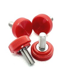 M5 x .8mm Knurled Thumb Screw Bolts with Red Round Clamping Knob Stainless 5mm