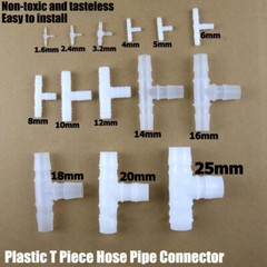 1.6mm-25mm Plastic T Piece Hose Pipe Barbed Connector 3 Way Tubing Air / Water