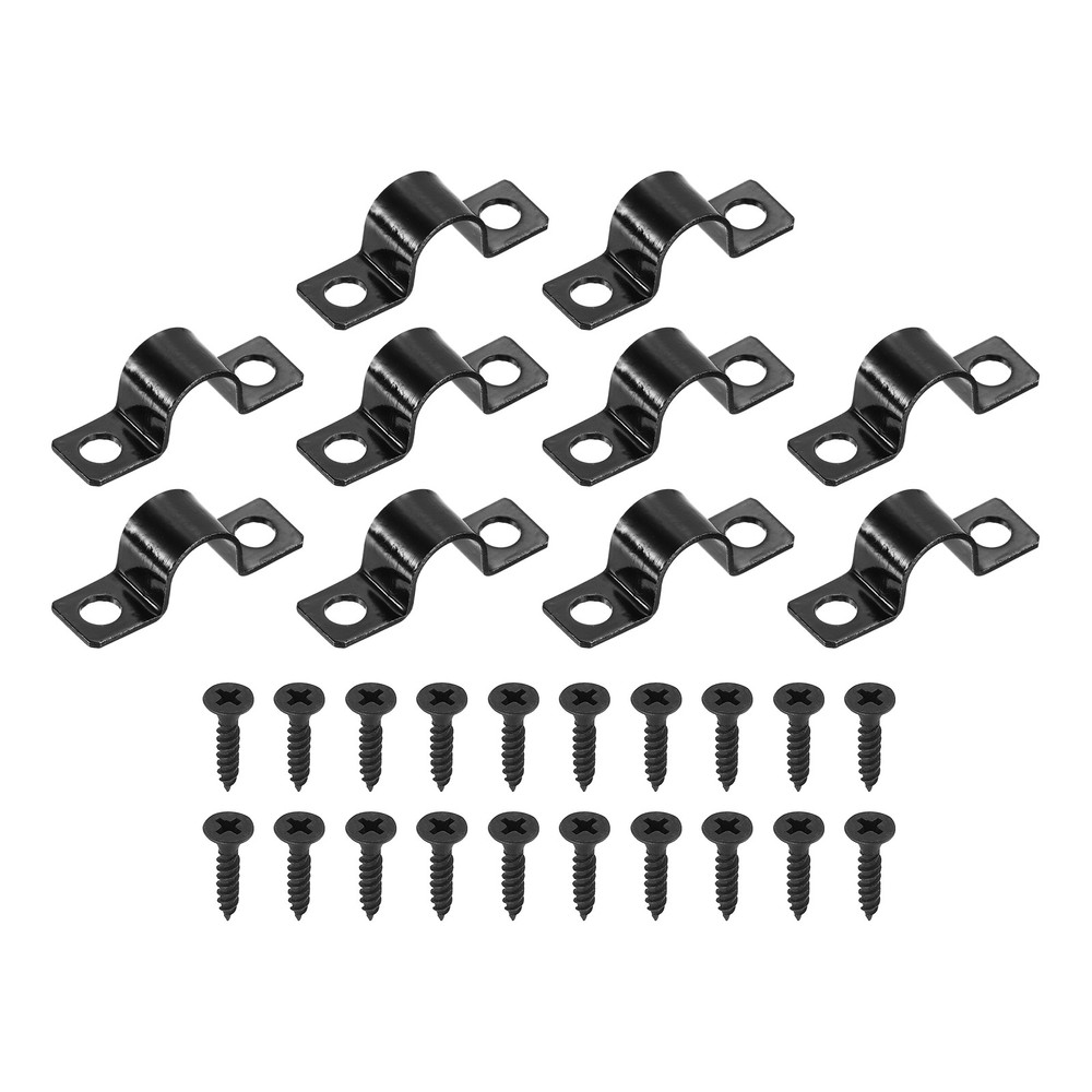 25Pcs 10mm U-Shaped Pipe Clamp Carbon Steel Double Hole Strap Clamp with Screw