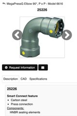 2” Viega 25226 MegaPressG 90 Degree Elbow Steel Gas Pipe Press Fitting 6616