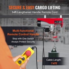 Electric Hoist 2200lbs Crane Winch with Wired Remote Control 1600W 110V