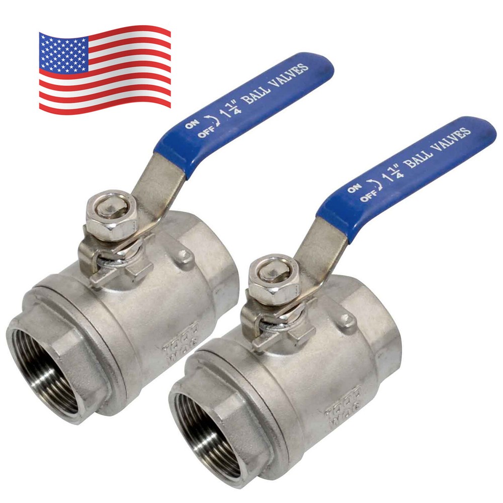1-1/4 inch 1.25″ Ball Valve,316 Stainless Steel Full Port,2-Piece, 1000WOG 2Pack