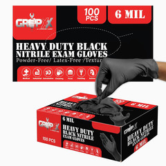 Heavy Duty 6 Mil Black Nitrile Gloves – Disposable, Latex & Powder Free | Mechan