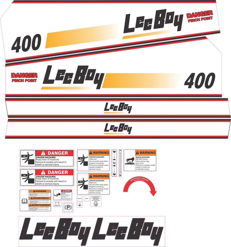 Leeboy 400 Roller Decal Kit- Very high quality aftermarket decals