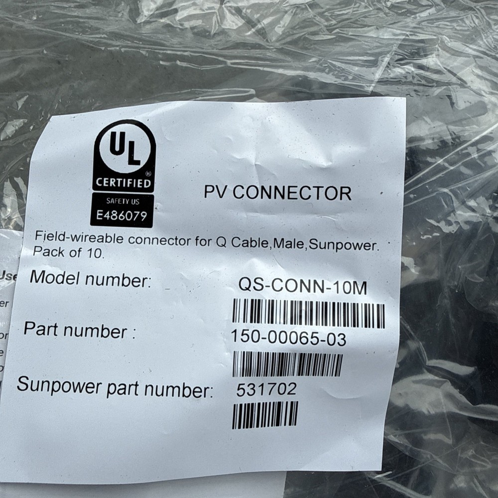 Enphase Field-wireable PV connector for Q Cable, Male.Pack of 10.