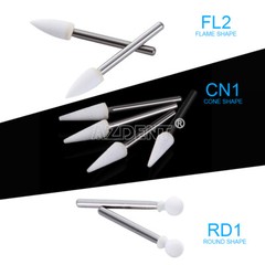 AZDENT Dental Flame/Cone/Round White Stone Polishing FG Burs Aluminum Oxide Bur