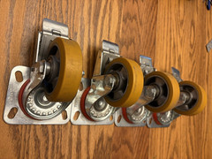 Set 4 HD Swivel Plate 3″ Diam Polymer Casters Yellow Wheels w/Foot Brake Italy
