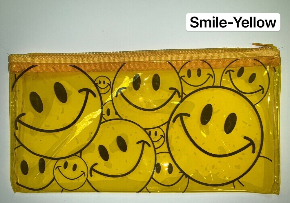 2 PCS Smiley Pencil Pen Case Zipper Pouch Cosmetic Bag Waterproof, YELLOW, 1411