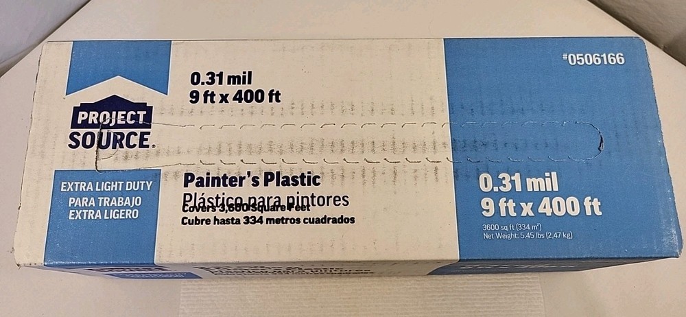 PROJECT SOURCE .31 mil 9 ft x 400 ft painter’s plastic #0506166- NEW