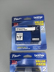 Brother TZe2312PK 1/2 in Black on White Label Tape 2-Pack Thermal 4 Total Tapes