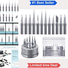 Soldering Tips Set 12 Piece ET Series with Rotating Holder for Weller Stations