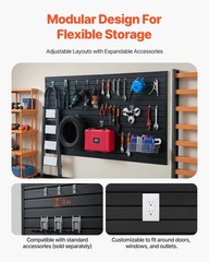 VEVOR 8 x 4 ft Slat Wall Paneling PVC Black Garage Slatwall with Modular Design