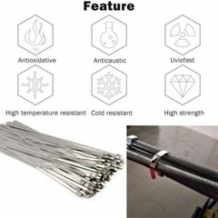 100PCS 150mm Metal Zip Ties Stainless Steel Heavy Duty Self-Locking Cable Ties