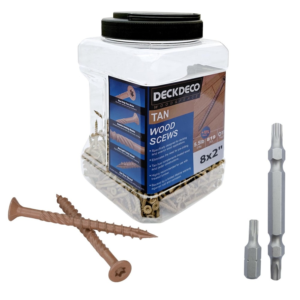 732 PCS 8×2 Inch Wood Screws Tan Ruspert Coating, Torx Star Drive Flat Bit Box