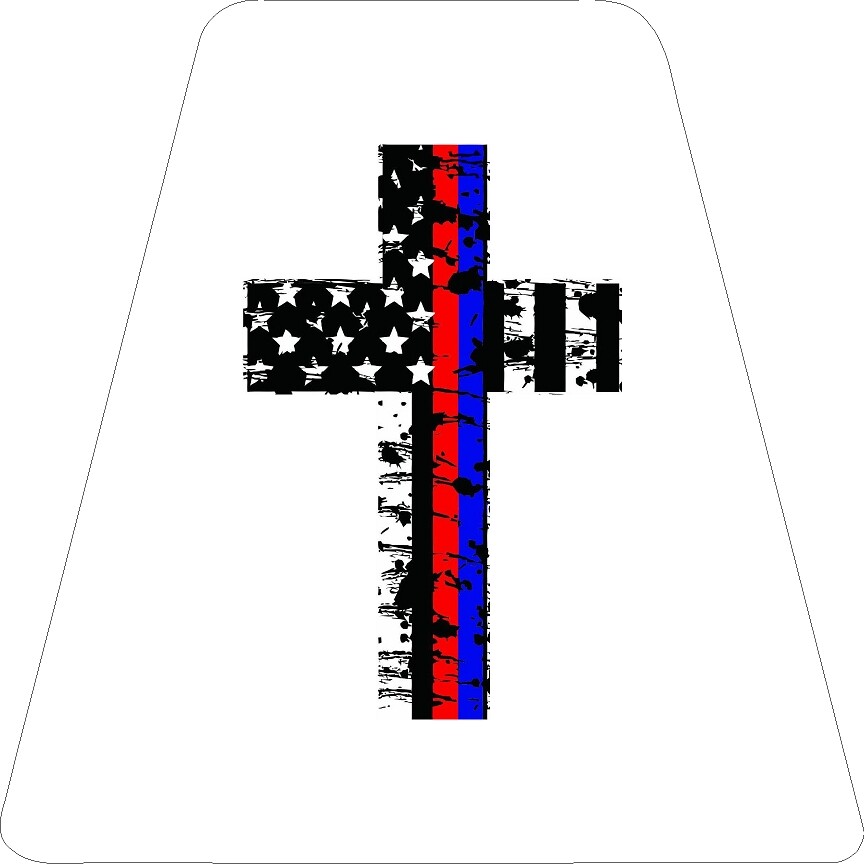 Thin Red/Blue Line Cross – WHITE TETS TETRAHEDRONS HELMET STICKER FIRE REFLECT.