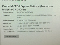 Oracle Micros Express Station 4 Intel Atom E3930 1.3GHz 4GB Ram Windows 8204000