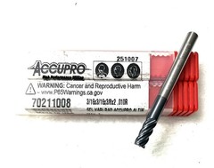 2PC Accupro 70211008 3/16″ 5FL Corner Radius End Mill .01R Solid Carbide AlTiN