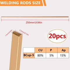 20 Sticks 15% Silver Brazing Rods – Flat Phos Copper Welding Rods for HVAC, Air