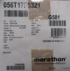 NEW MARATHON G581 MOTOR 1/2-1/3HP 208-230/460V