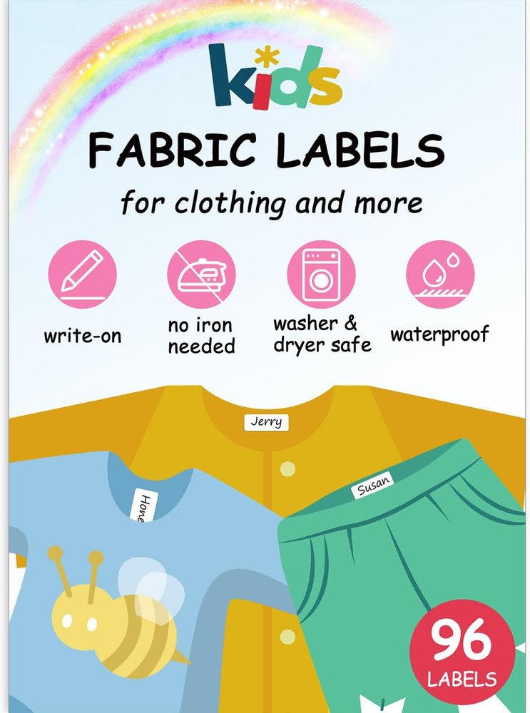 No-Iron Fabric Labels, Kids Clothing Labels Self-Stick Write-On, Name Labels for