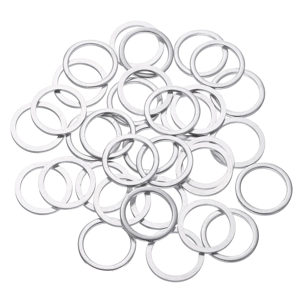50 Pcs Aluminum Flat Washer, 14 x 18 x 1.5mm Seal Gaskets Flat Ring, Silver