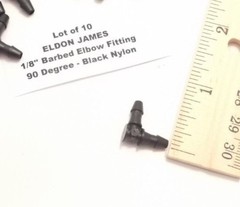 Lot of 10 ELDON JAMES 1/8″ Barbed Elbow Fittings – 90 Degree – Black Nylon –